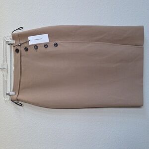 NWT Karen Millen Camel Pencil Skirt Tan Compact Stretch Button Detail, Sz 6